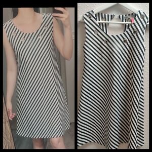 Blk & white striped print casual dress